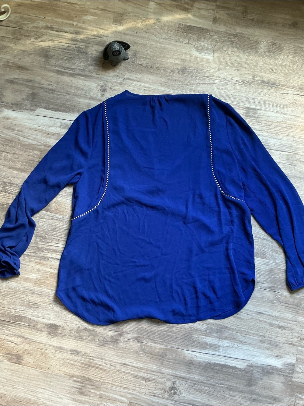 J. Crew Cobalt Blue V-Neck Tassel Peasant Blouse - Picture 5 of 7